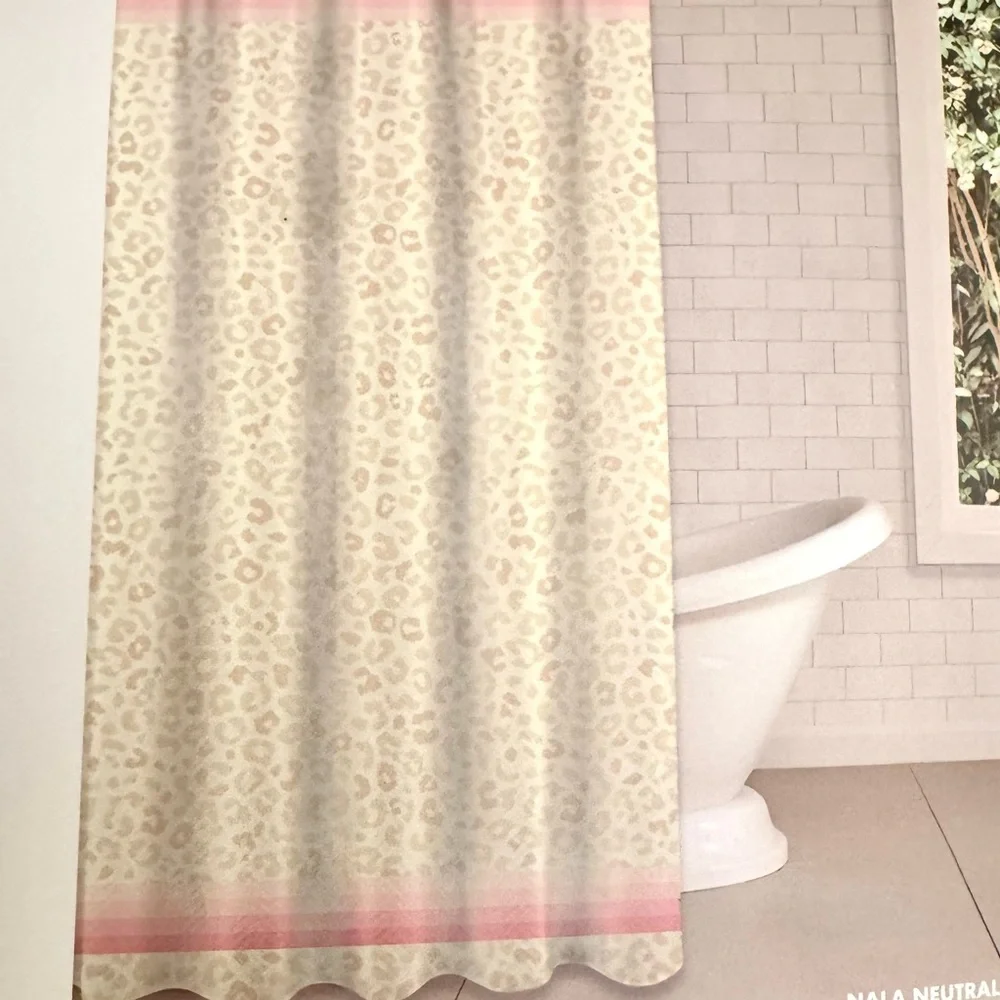 2pc CARO HOME Collection Animal Print Bath Shower Curtain - Contrasting Border